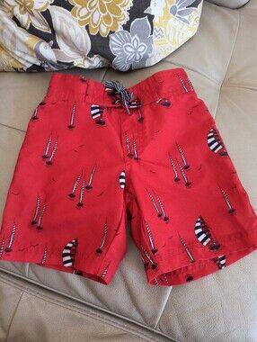 Janie and Jack Red Sailboat Print Swim Shorts